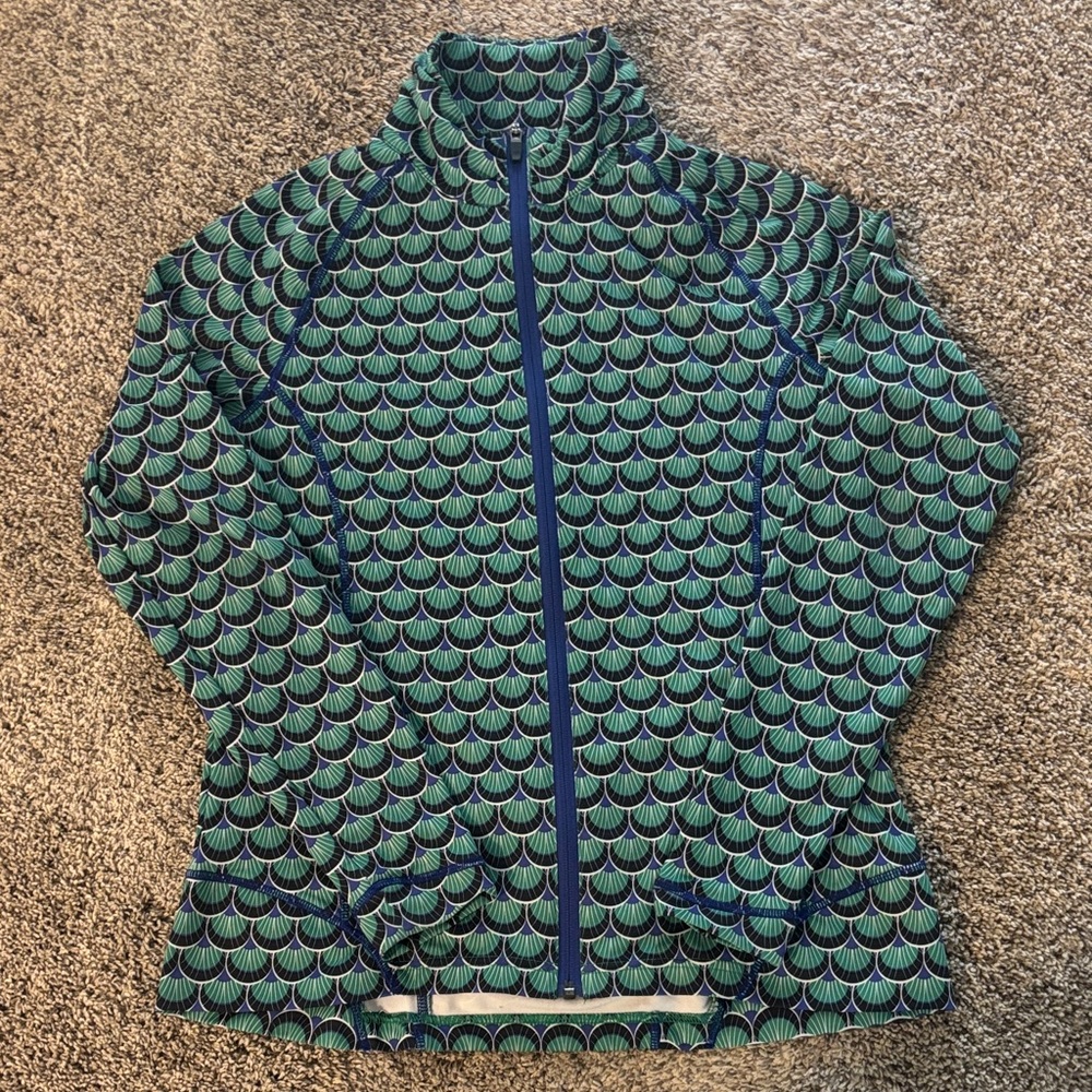 Peter Millar Green and Blue Patterned Full Zip Jacket